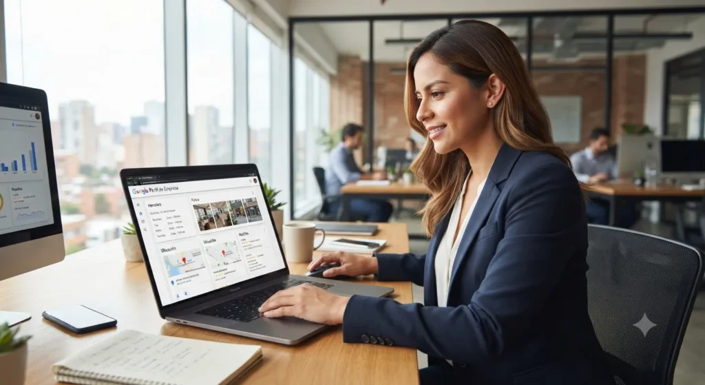 Especialista configurando un perfil de empresa de Google para mejorar el SEO local