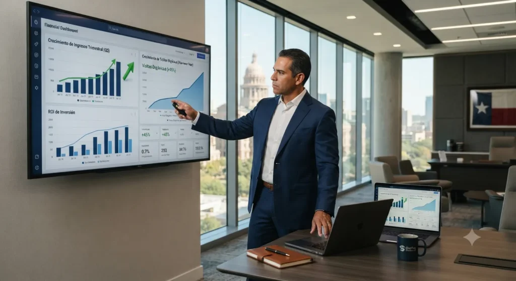 Empresario revisando el retorno de inversión de una estrategia SEO.